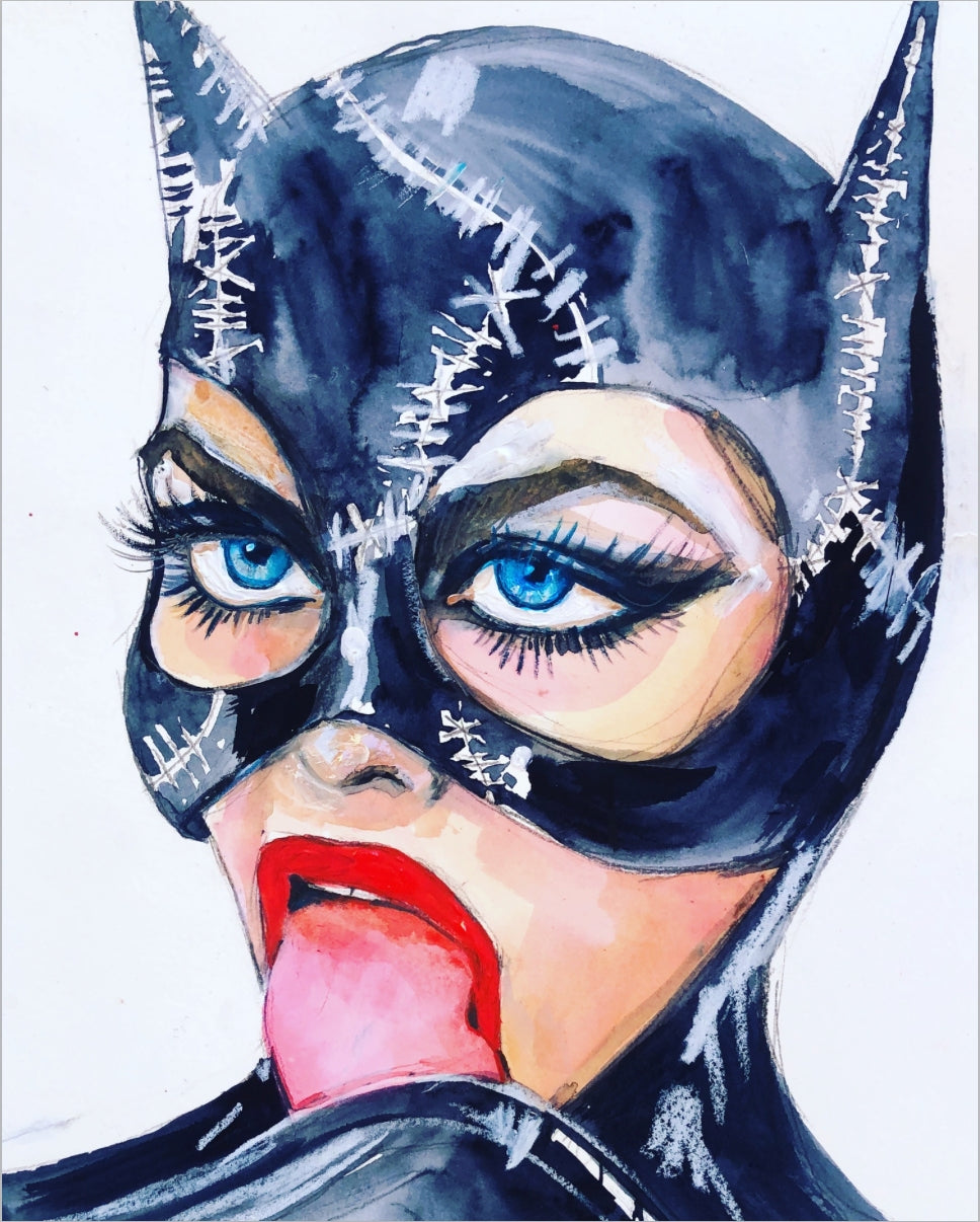 Cat Woman Licking Print