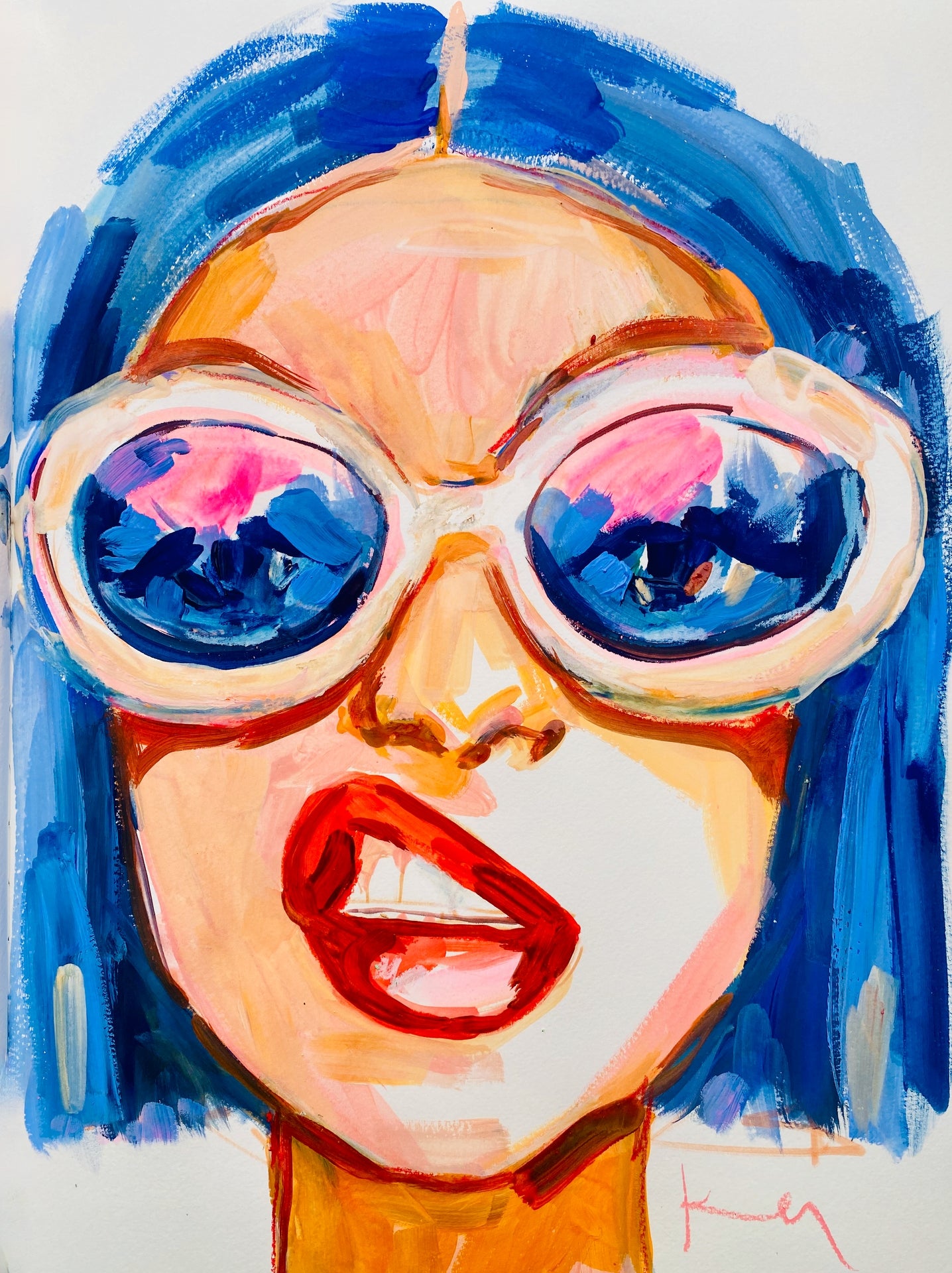 Blue Glasses Lippy Print