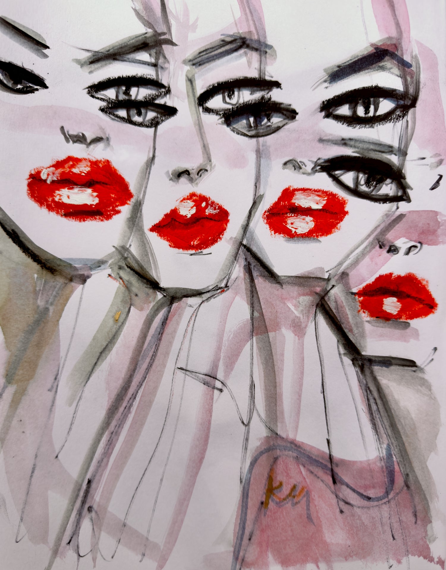 Red Lip Crowd Print