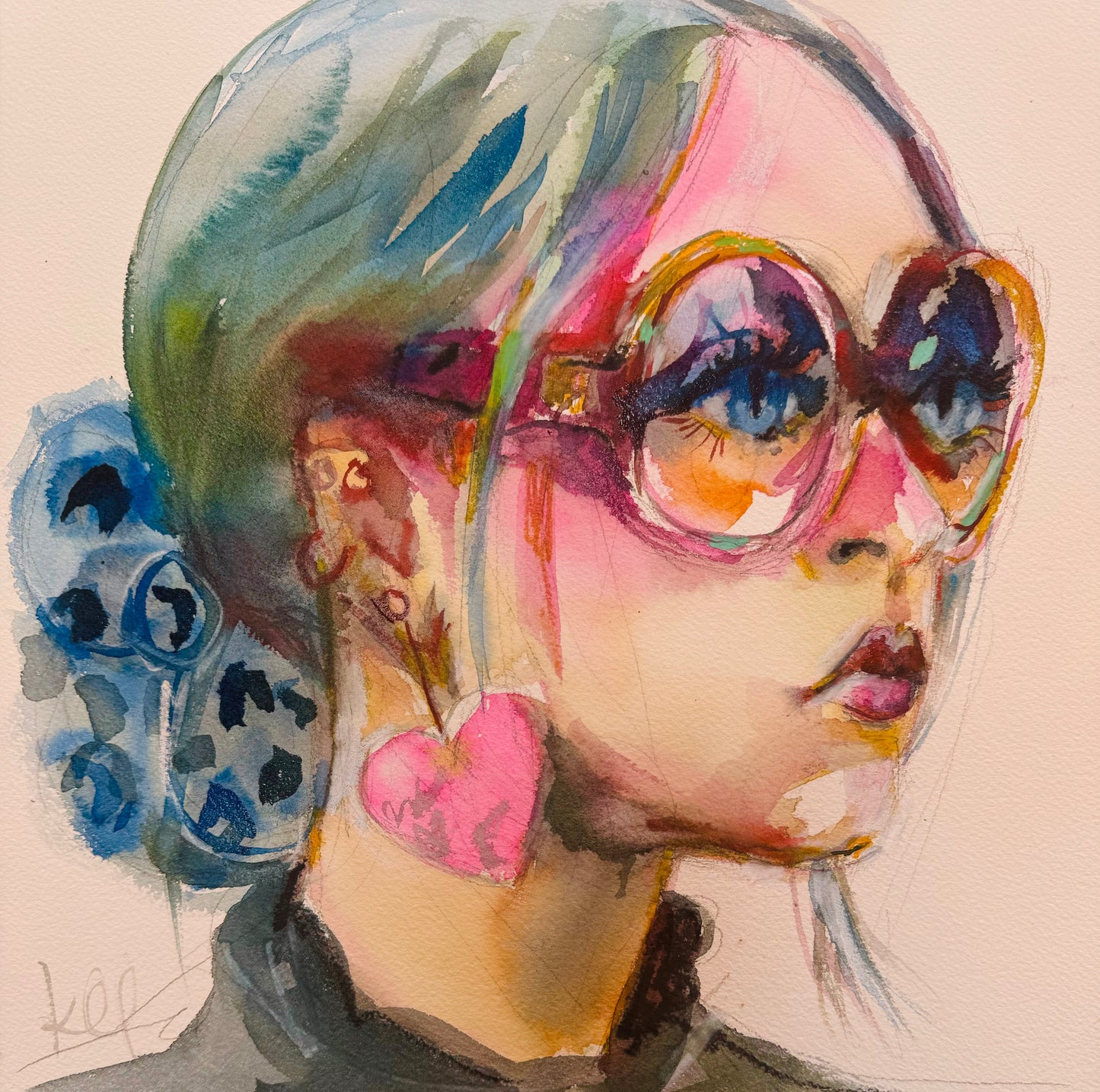 Girl with a puffy heart earring