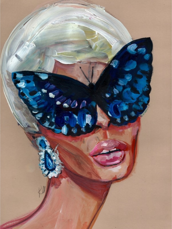 Blue Butterfly Face Print