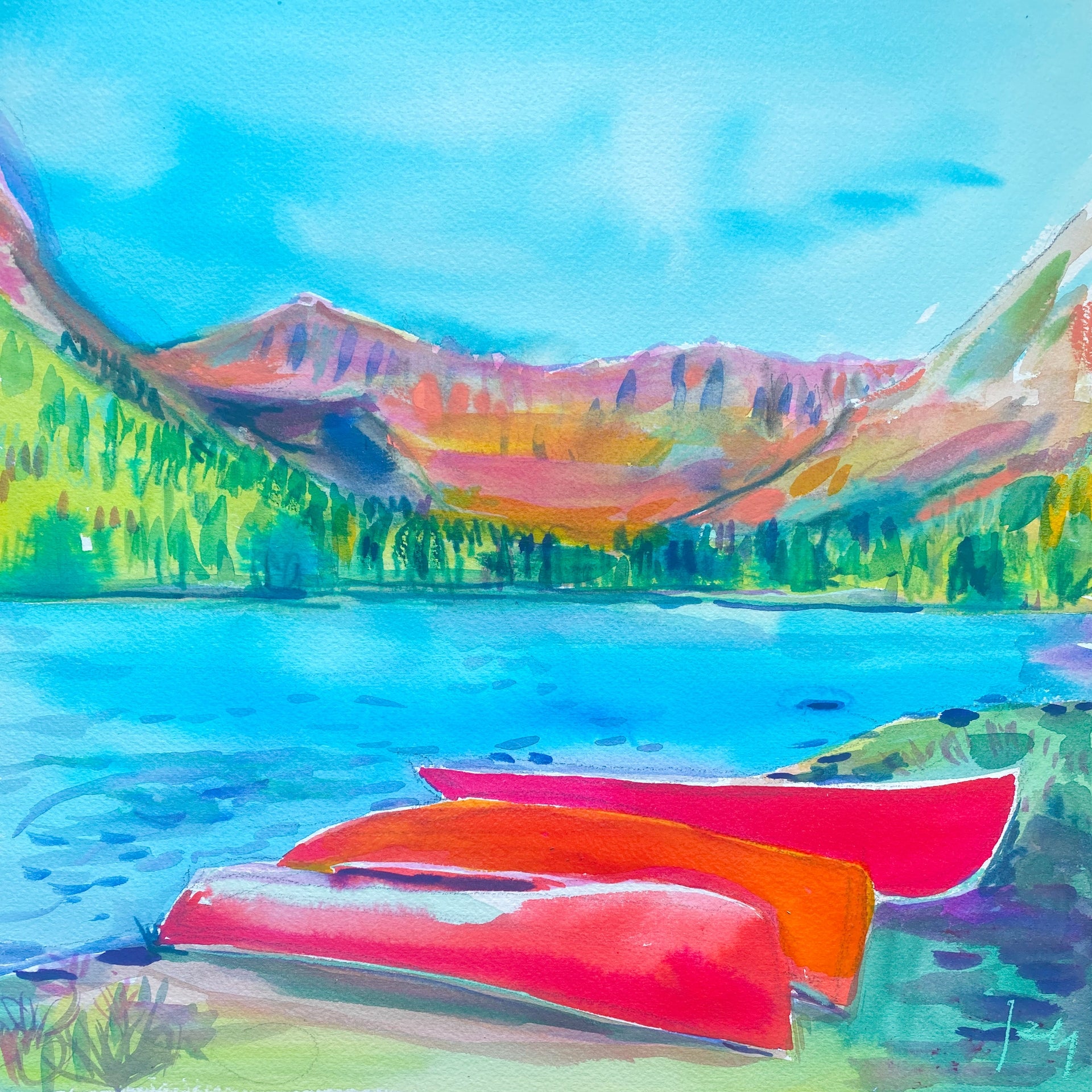 Red Canoes Print